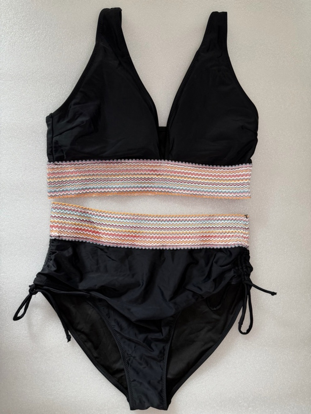 Blooming Jelly Black High Waisted Bikini Smocked Waist Ruched Adjustable Sides - Picture 10 of 11